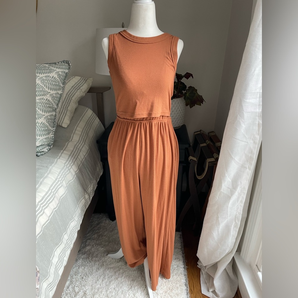 Latched Mama Rust Ribbed Jumpsuit